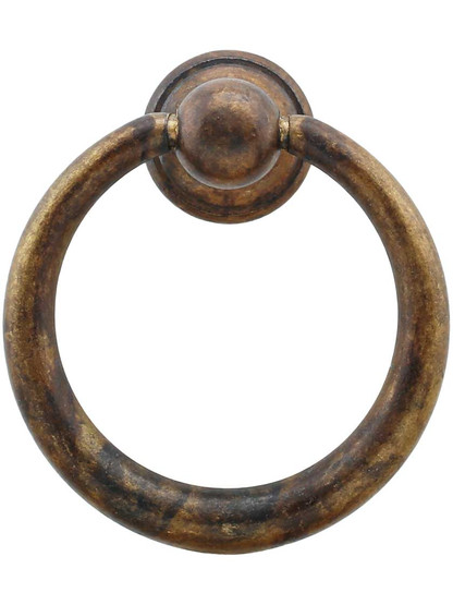 Medium Classic Ring Pull - 1.57 inch x 1.81 inch in Antique Brass Distressed.